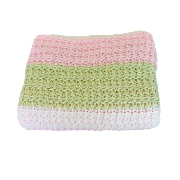 Pink Dawn PINK/SAGE/CREAM Crochet Baby Afghan Blanket, Soft Silky Yarn - Picture 2 of 12
